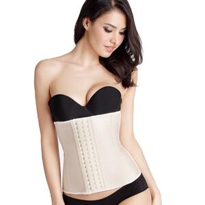Tan waist trimmer body shaper hook latch